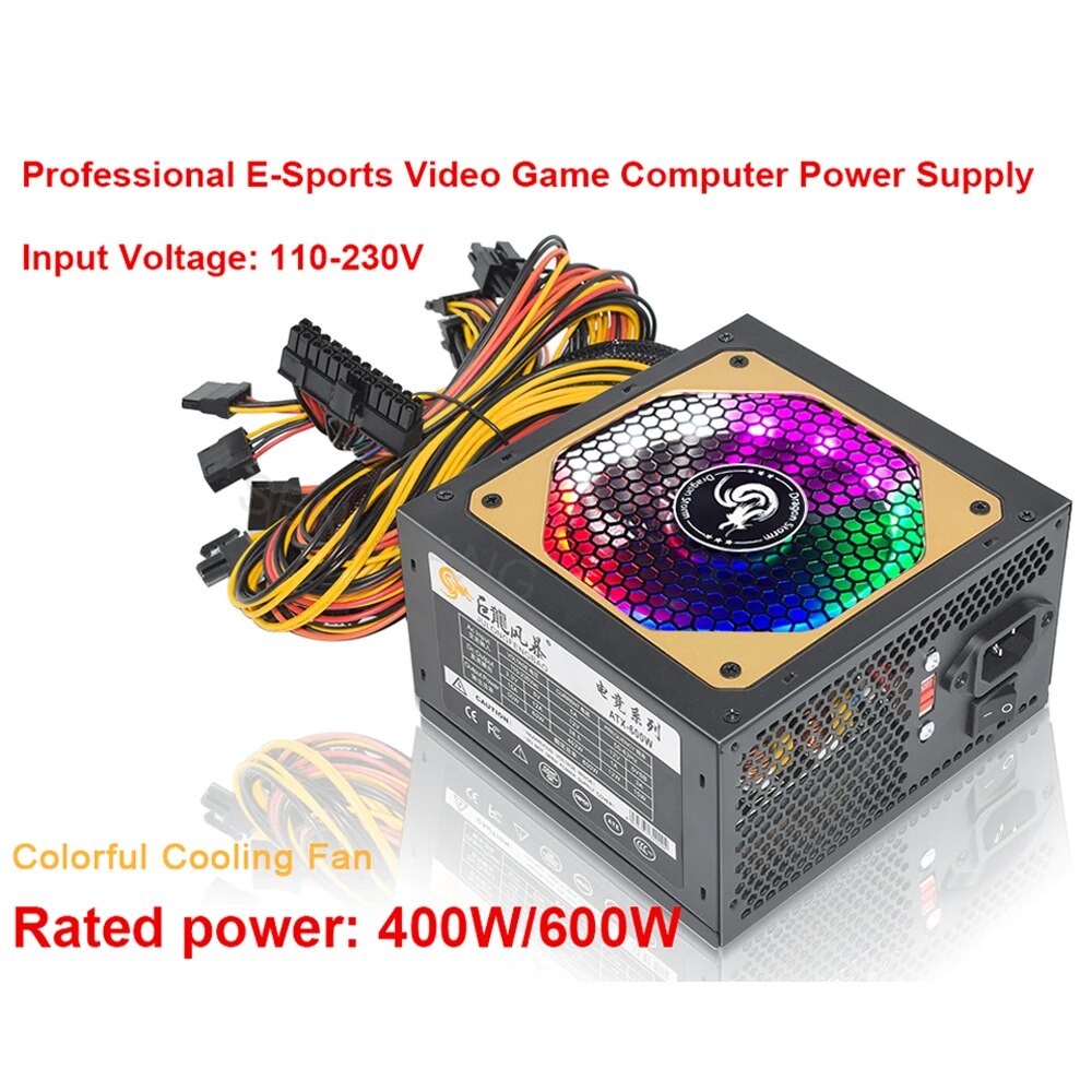 ATX 400W 600W 110-230V RGB 12V - Power Supply 650W recension och pris